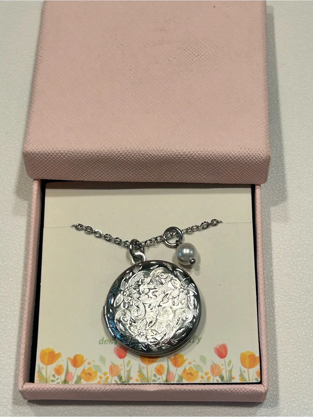 Stainless Steel Sweet 16 Locket Necklace with Pearl Charm